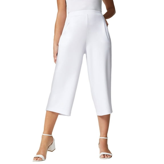 Jessica London Women's Plus Size Wide-Leg Crop Crepe Pants