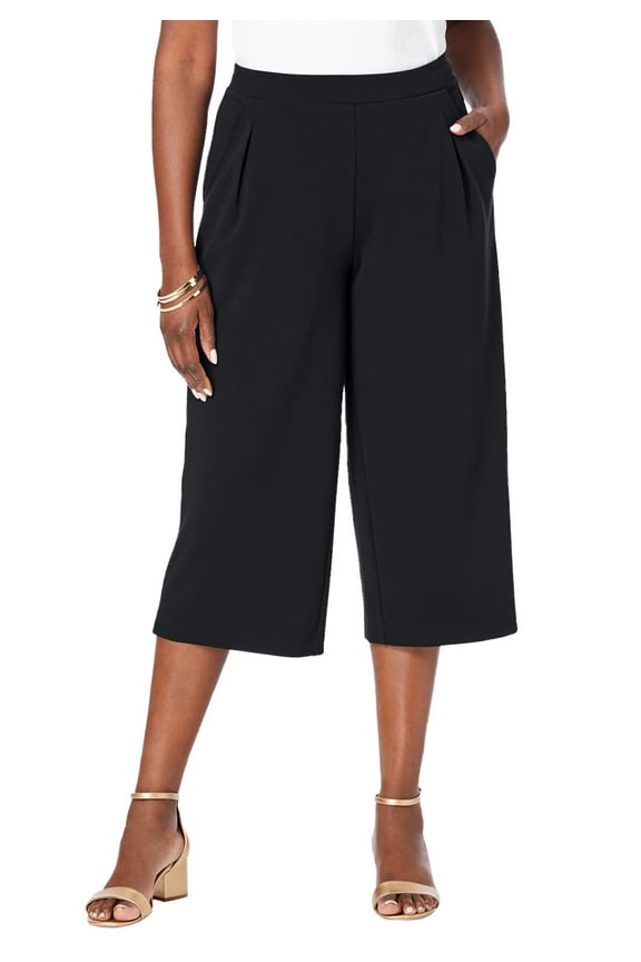 Women's Plus Size Wide-Leg Crop Crepe Pants