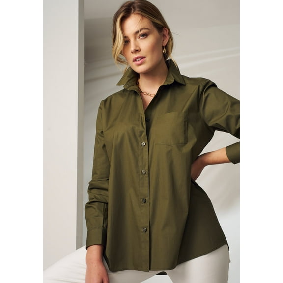Jessica London Women's Plus Size Stretch Cotton Oversized Shirt