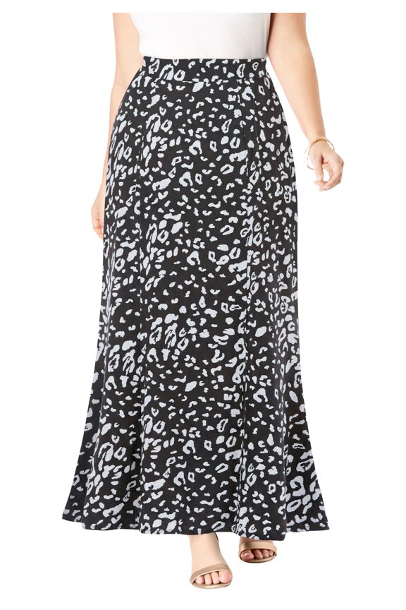 Women's Plus Size Wrinkle Resistant Pull-On Elastic Knit Maxi Skirt