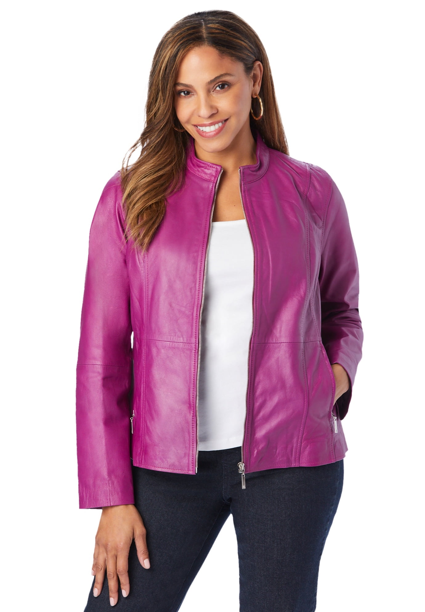 Jessica London Women s Plus Size Zip Front Leather Jacket Leather Jacket Walmart
