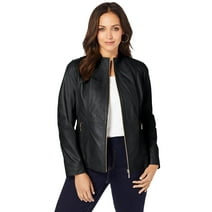Jessica London Women's Plus Size Zip Front Leather Jacket Leather Jacket