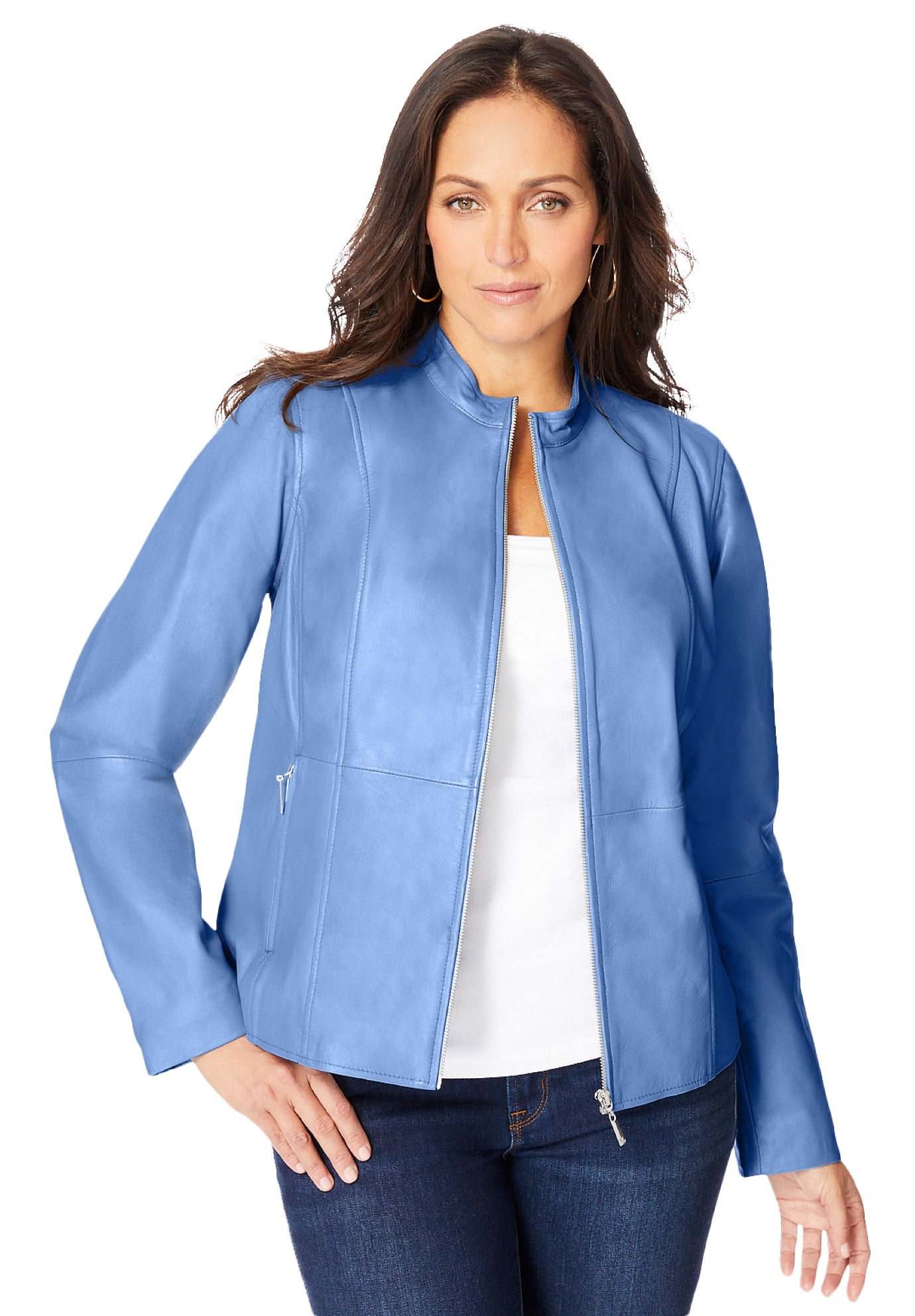Plus size blue shop leather jacket
