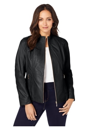 Women's Plus Size Zip Front Leather Jacket