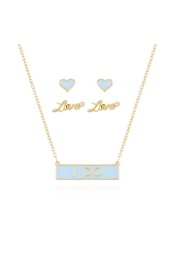 14KT Gold "I Do" Bar Necklace Set