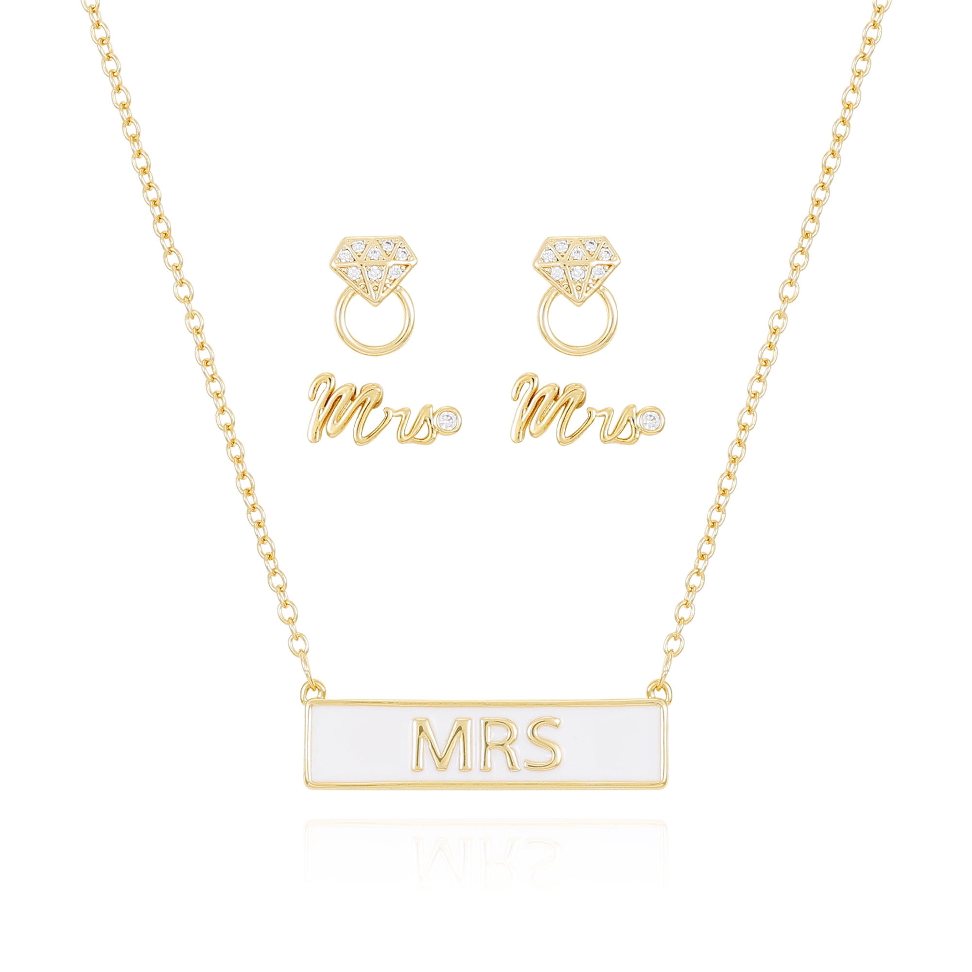 Jessica McClintock 14KT Gold "Mrs" Bar Necklace Set