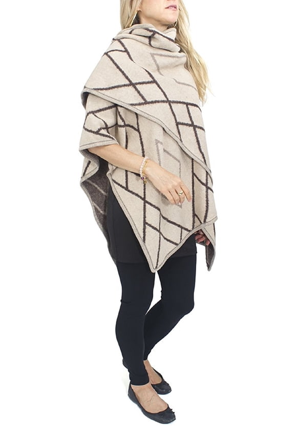 Adult Women Diamond Cape Ruana Wrap Shawl Pashmina Poncho (Camel)