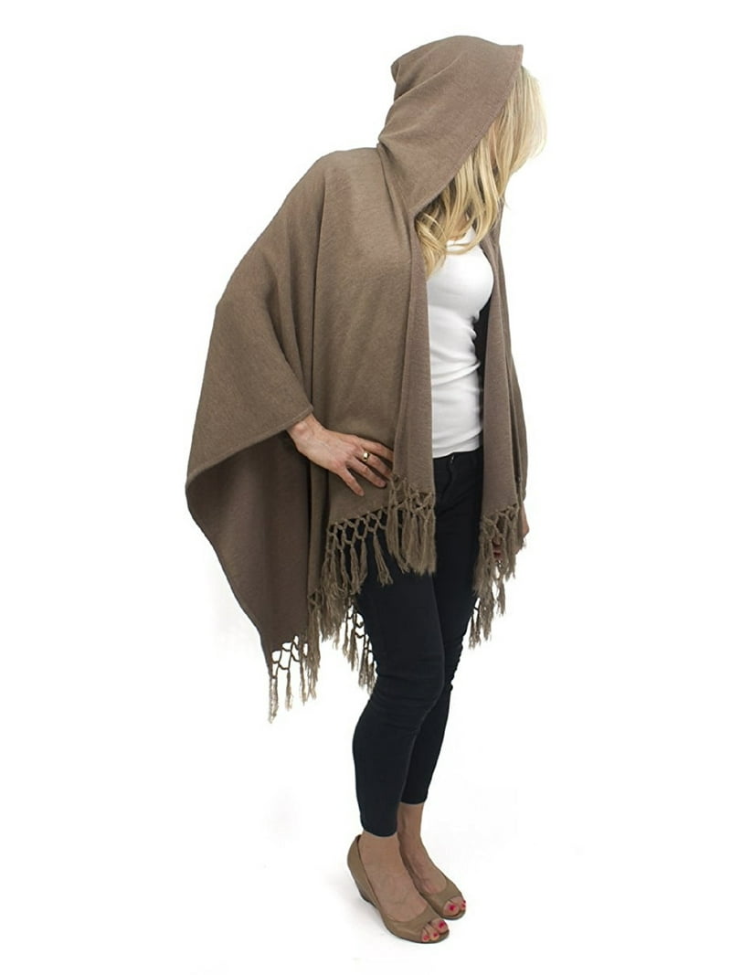 Jessica McClintock Adult Women Solid Knit Hooded Caped Ruana Wrap
