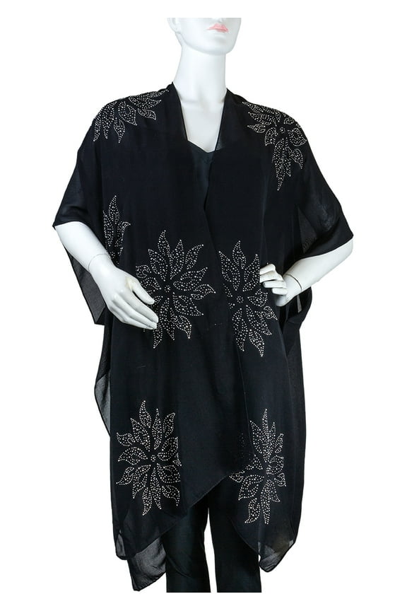 Adult Women's Solid Wrap with All Over Flower Rhinestones