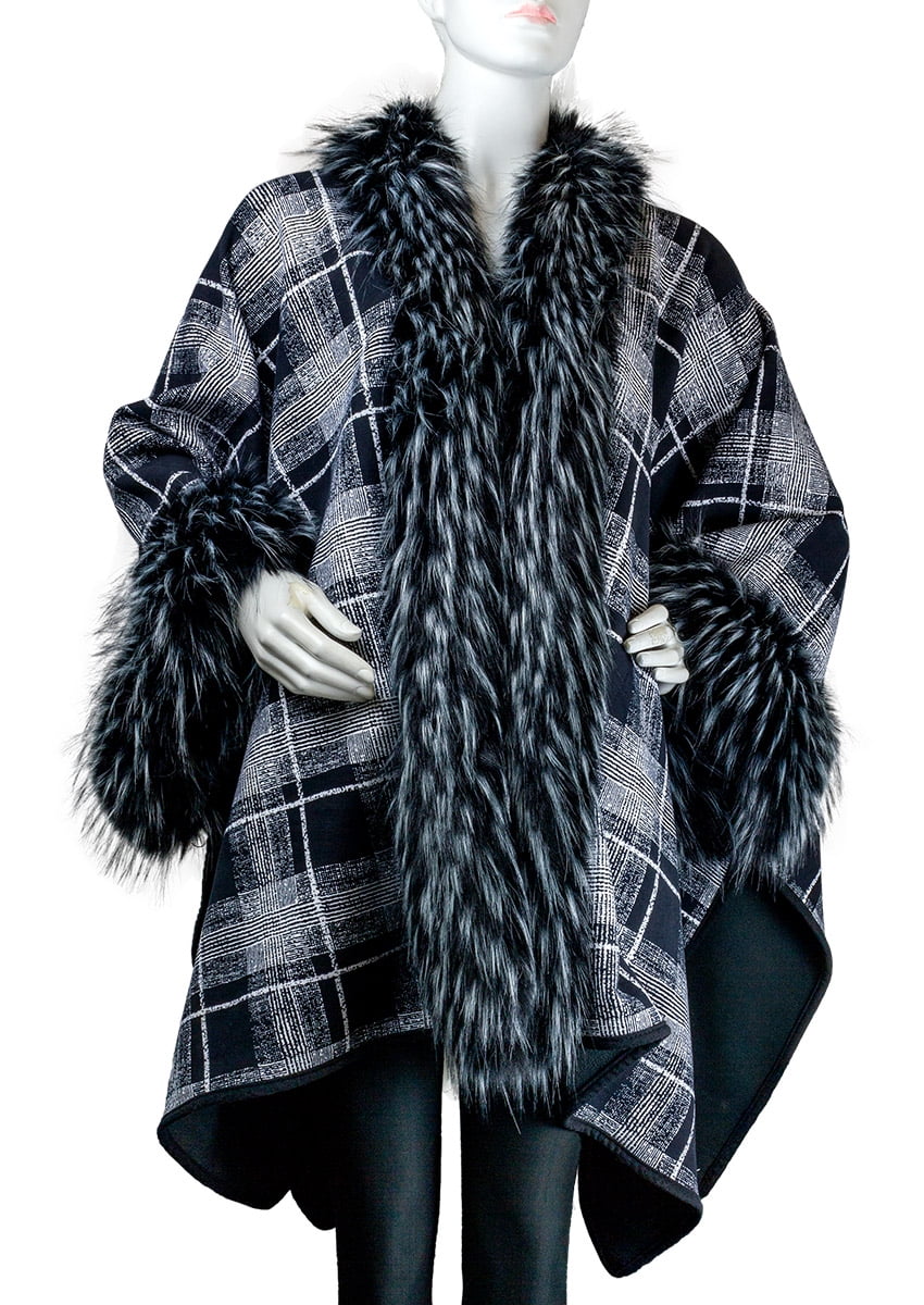 Jessica McClintock Double Face Polar Fleece Wrap with Faux Fur Trim and ...