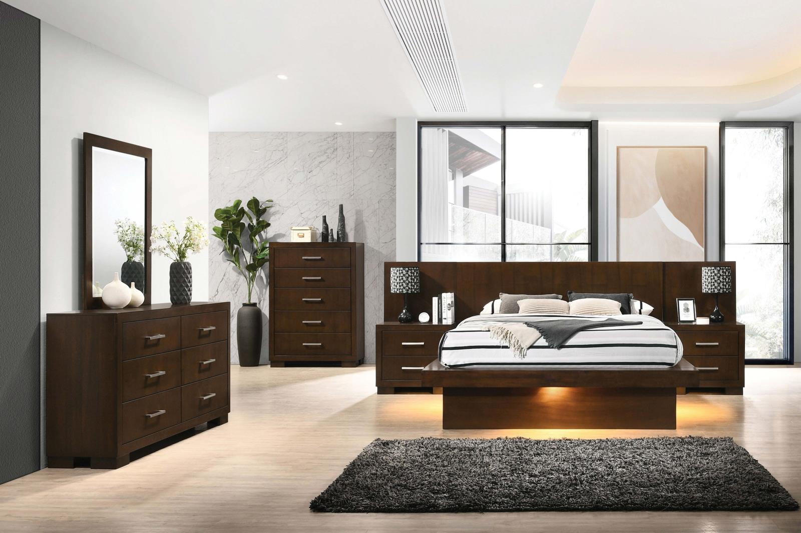 Cappuccino Queen Platform Bedroom Set with Dresser and Mirror