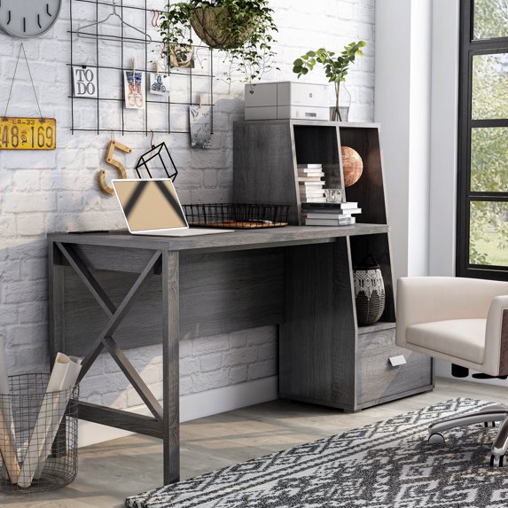 Jessica Multi-Storage Wood Desk, Distressed Gray