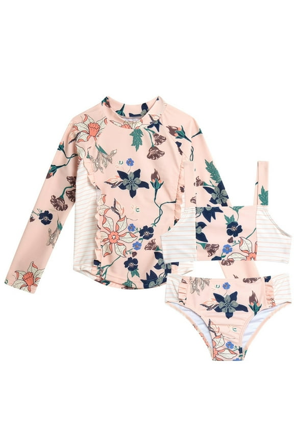 Toddler Girls’ Bikini and Rash Guard Swim Set with UV Protection, 3-Piece, Sizes 2T-4T