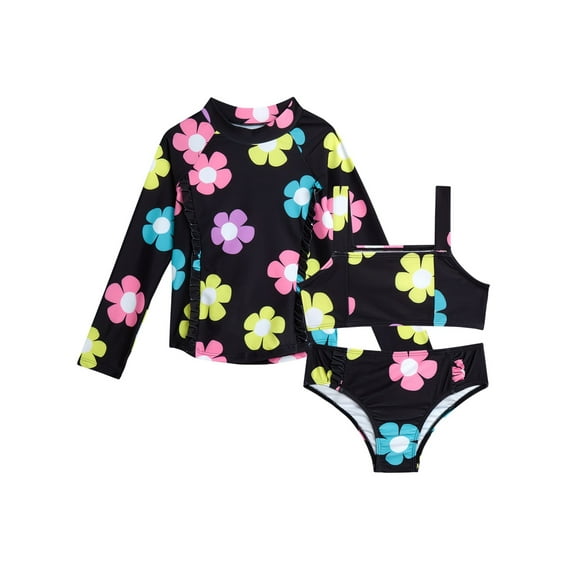 Jessica Simpson Toddler Girls’ Bikini and Rash Guard Swim Set with UV Protection, 3-Piece, Sizes 2T-4T