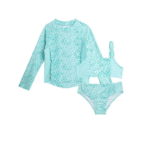 Jessica Simpson Toddler Girls’ Bikini and Rash Guard Swim Set with UV Protection, 3-Piece, Sizes 2T-4T