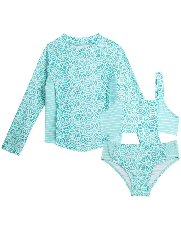 Toddler Girls’ Bikini and Rash Guard Swim Set with UV Protection, 3-Piece, Sizes 2T-4T