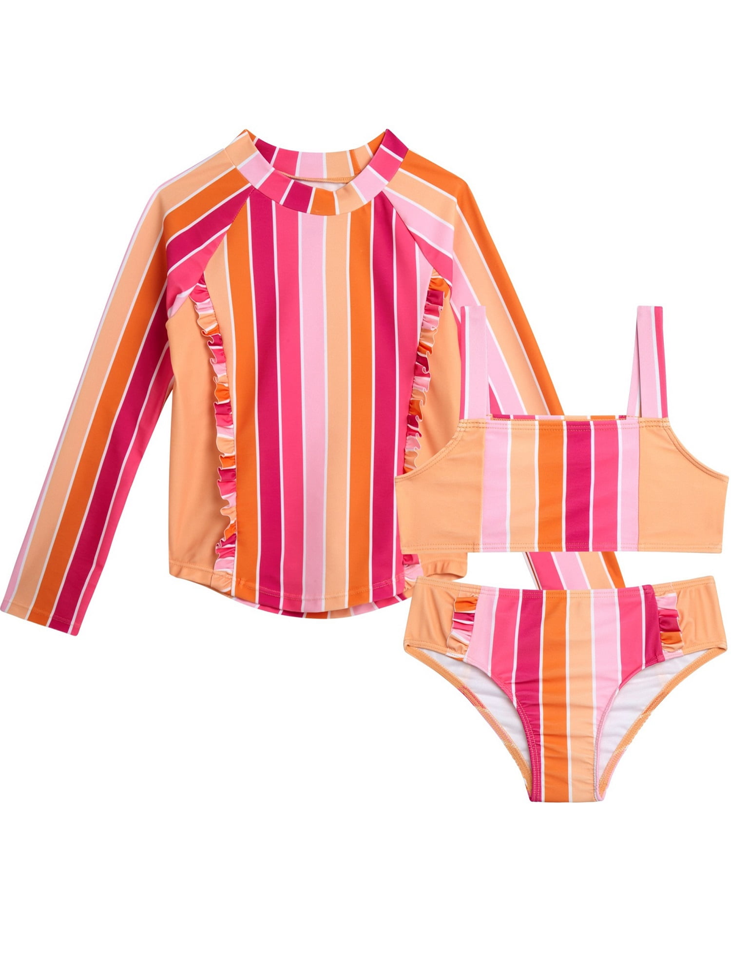 Jessica Simpson Toddler Girls’ Bikini and Rash Guard Swim Set with UV Protection, 3-Piece, Sizes 2T-4T