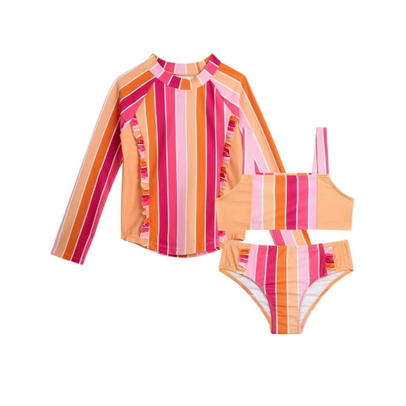Jessica Simpson Toddler Girls’ Bikini and Rash Guard Swim Set with UV Protection, 3-Piece, Sizes 2T-4T