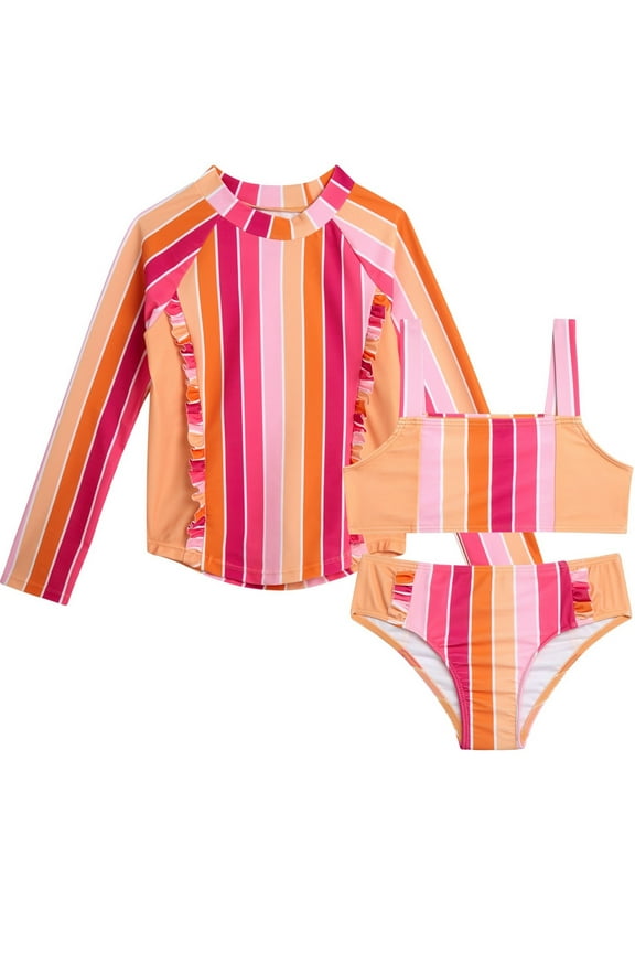 Toddler Girls’ Bikini and Rash Guard Swim Set with UV Protection, 3-Piece, Sizes 2T-4T