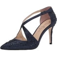 thumbnail image 1 of Jessica Simpson Accile Navy Rhinestone Stiletto Pointed Toe Ankle Strap Pumps (Navy, 5), 1 of 6
