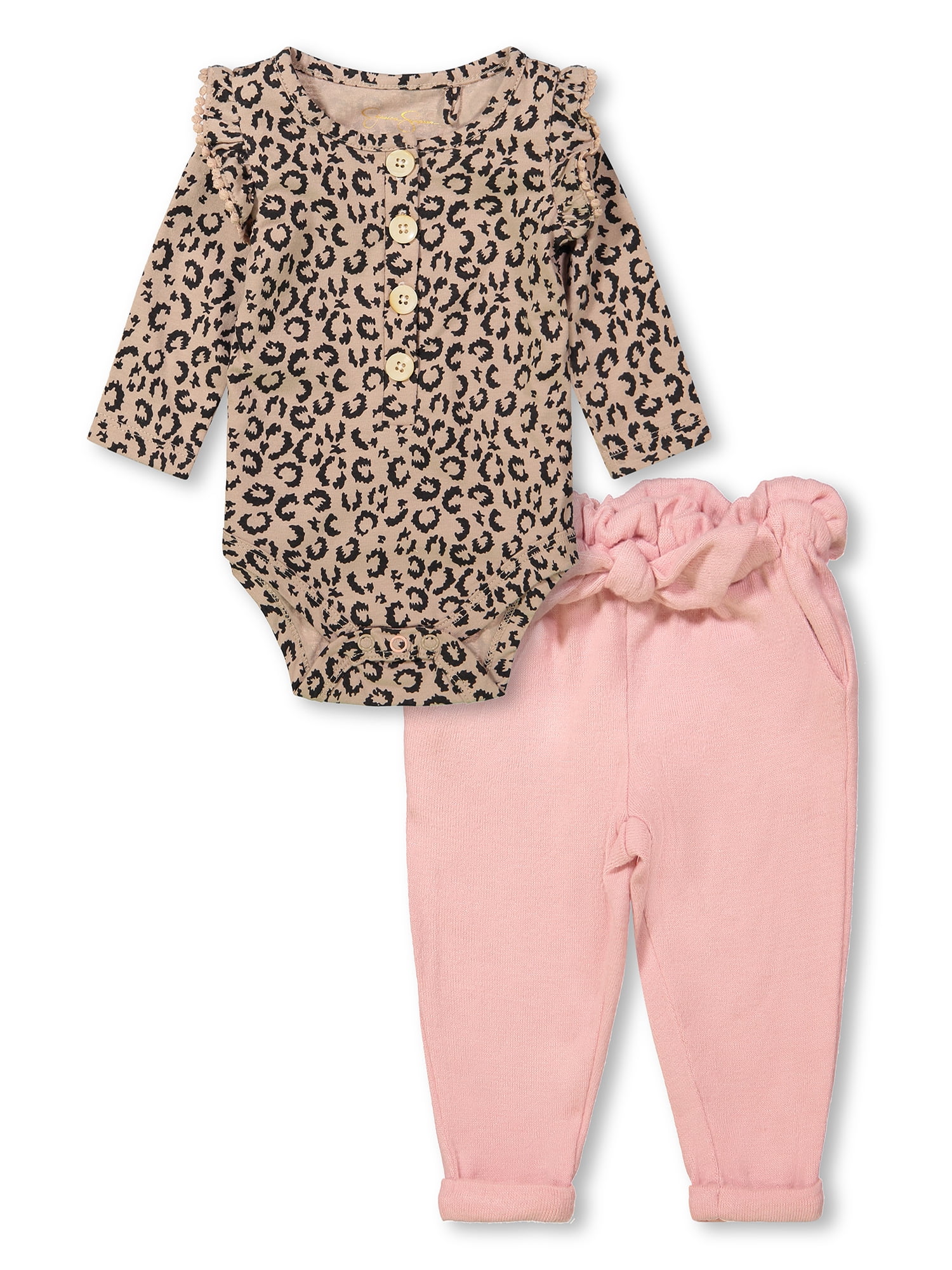 Jessica Simpson Baby Girl Long Sleeve Bodysuit & Pants Outfit, 2Piece