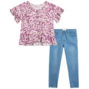 Jessica Simpson Baby Girl's Pants Set - Shirt and Stretch Denim Jeans - Playwear Outfit (12M-6X)