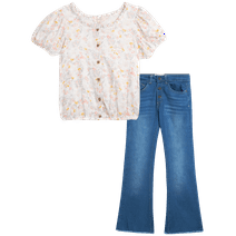 Jessica Simpson Baby Girl's Pants Set - Shirt and Stretch Denim Jeans - Playwear Outfit (12M-6X)