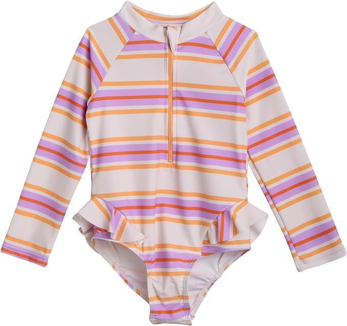 Jessica Simpson Baby Girls' Bathing Suit UPF 50+ Long Sleeve Quarter Zip One Piece Rashguard