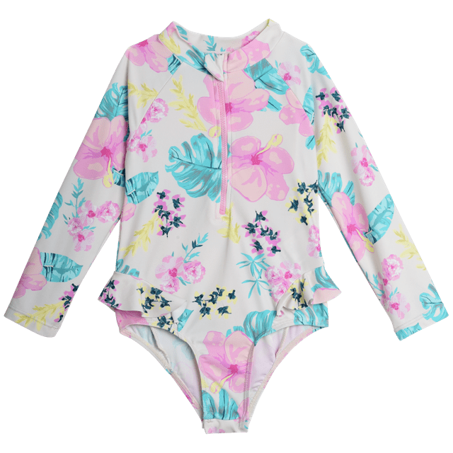 Jessica Simpson Baby Girls' Bathing Suit UPF 50+ Long Sleeve Quarter Zip One Piece Rashguard
