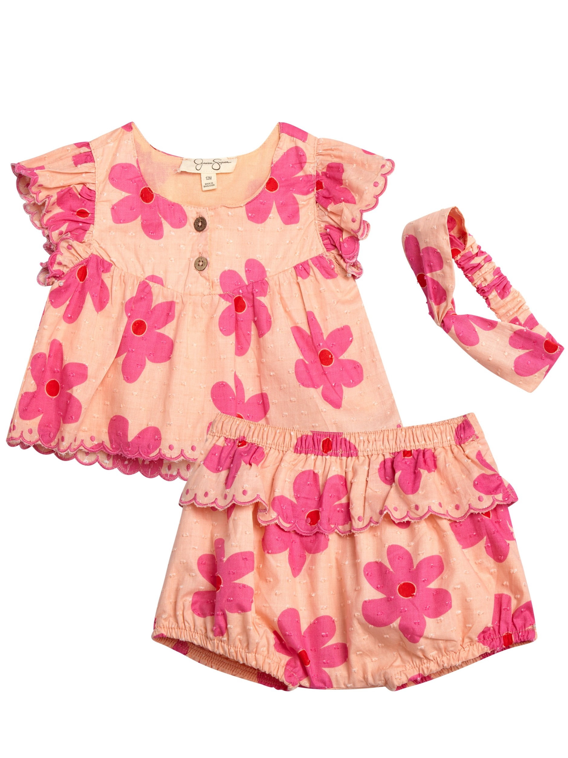 Jessica Simpson Baby Girls' Bloomer Short set with Headband, Sizes 0-24M
