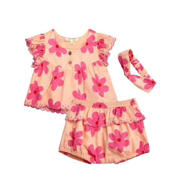 Jessica Simpson Baby Girls' Cotton Top, Bloomers and Headband Set, 3-Piece. Sizes 0M-12M