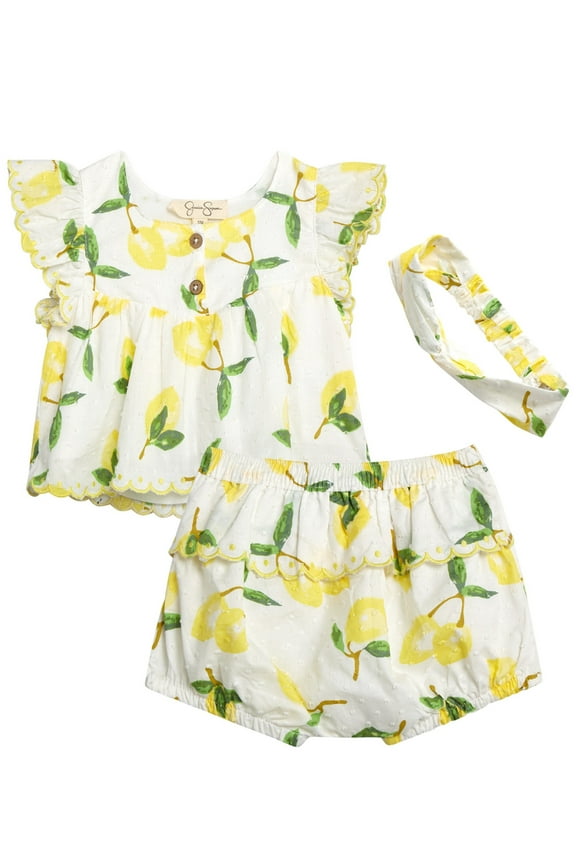 Baby Girls' Cotton Top, Bloomers and Headband Set, 3-Piece. Sizes 0M-12M