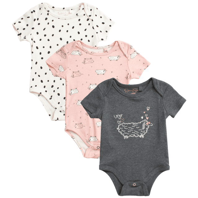 Jessica Simpson Baby Girls' Bodysuit 3 Pack Short Sleeve Onesie