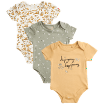 Jessica Simpson Baby Girls' Bodysuit - 3 Pack Short Sleeve Onesie Romper - Newborn (0-9M)