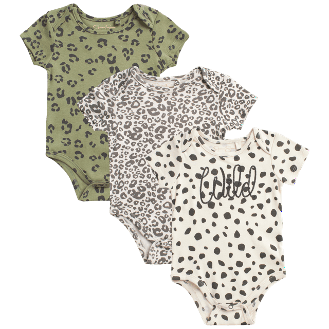 Jessica Simpson Baby Girls' Bodysuit 3 Pack Short Sleeve Onesie