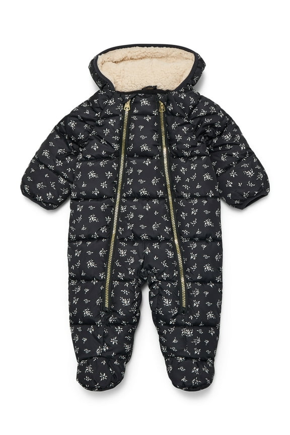 Baby Girls' Print Pram with Fleece Lined Hood, Sizes 0M-12M