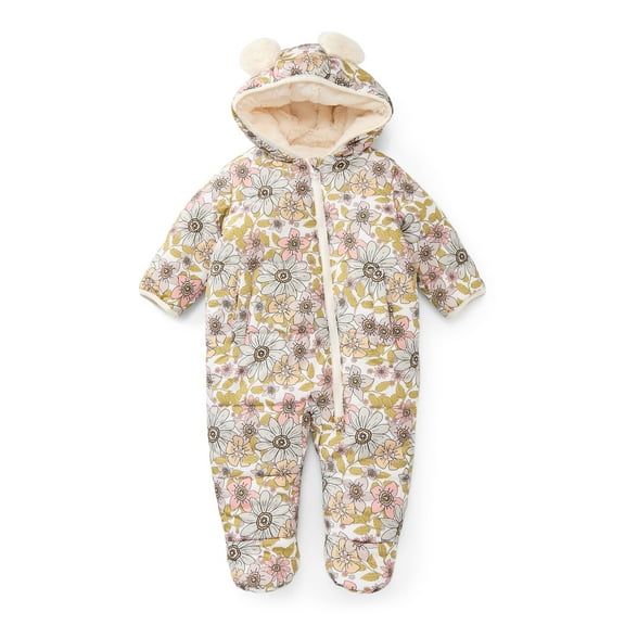 Jessica Simpson Baby Girls Floral Snowsuit with Teddy Bear Ears, Sizes 0M-12M