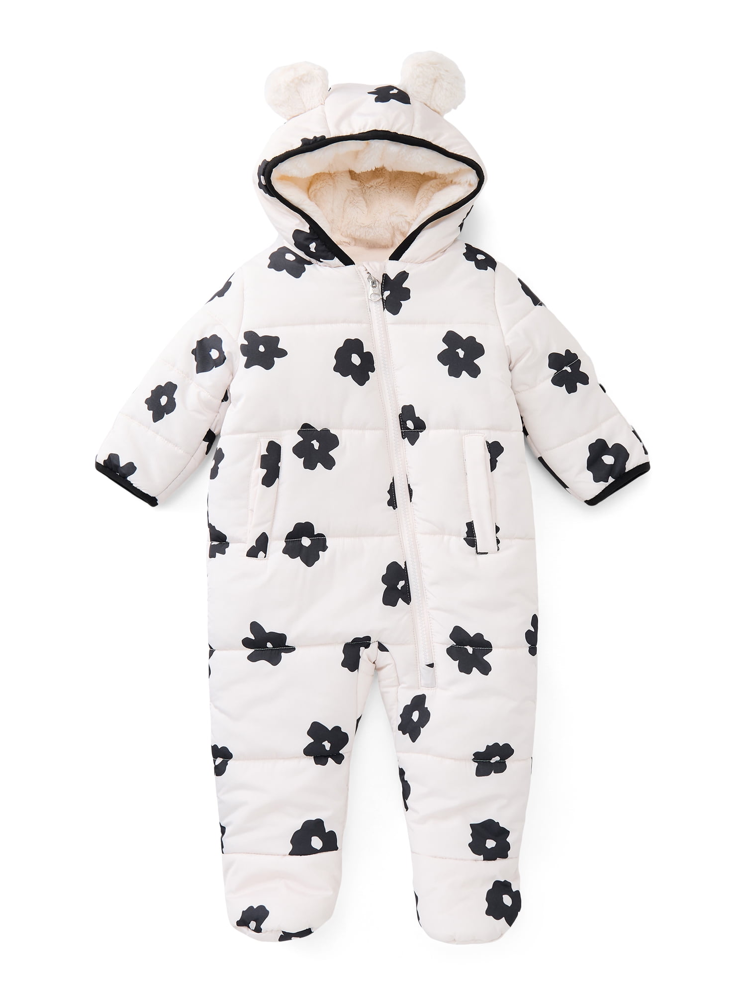 Jessica Simpson Baby Girls Floral Snowsuit with Teddy Bear Ears, Sizes 0M-12M