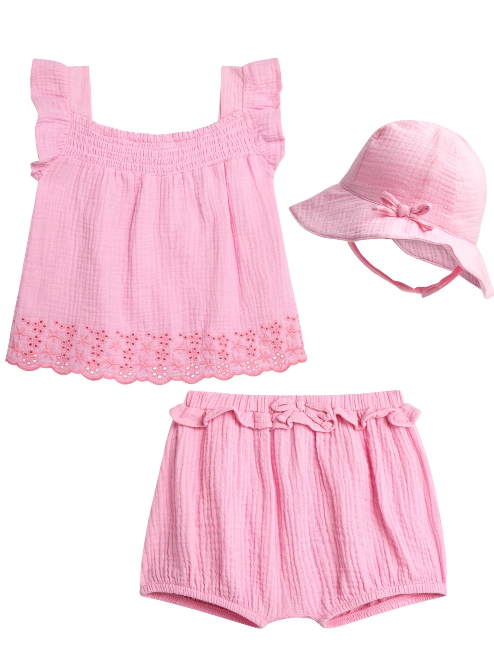Jessica Simpson Baby Girls' Layette Bloomer set with Sunhat Sizes 0-24M