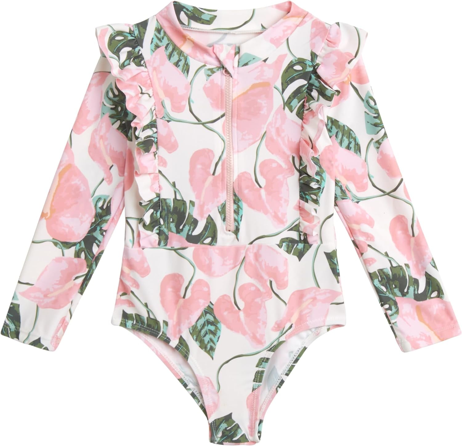 Jessica Simpson Baby Girls' One Piece Bathing Suit UPF 50+ Quick Dry Long Sleeve Quarter Zip