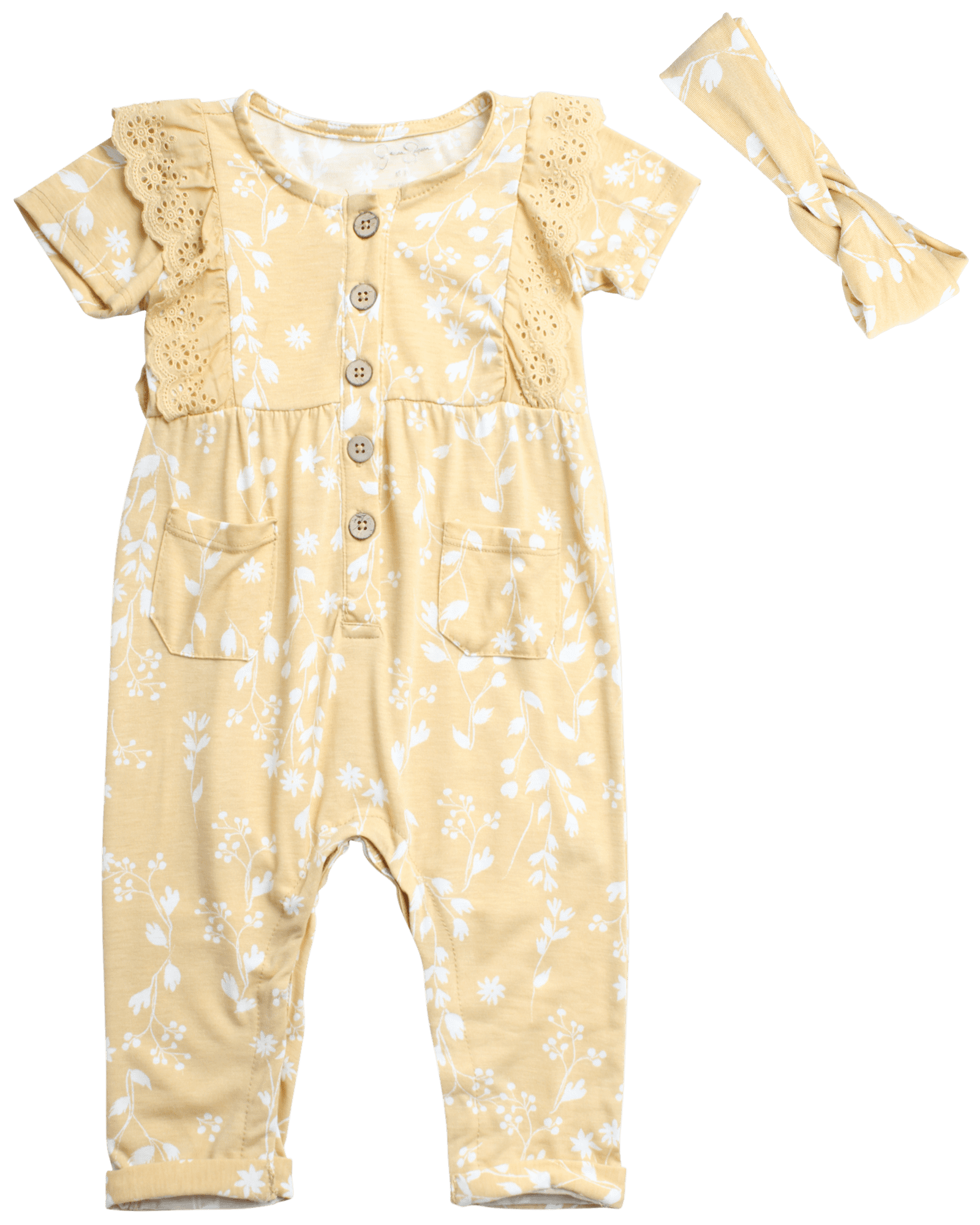 Baby Girl Floral Embroidered Short-sleeve Knit Romper