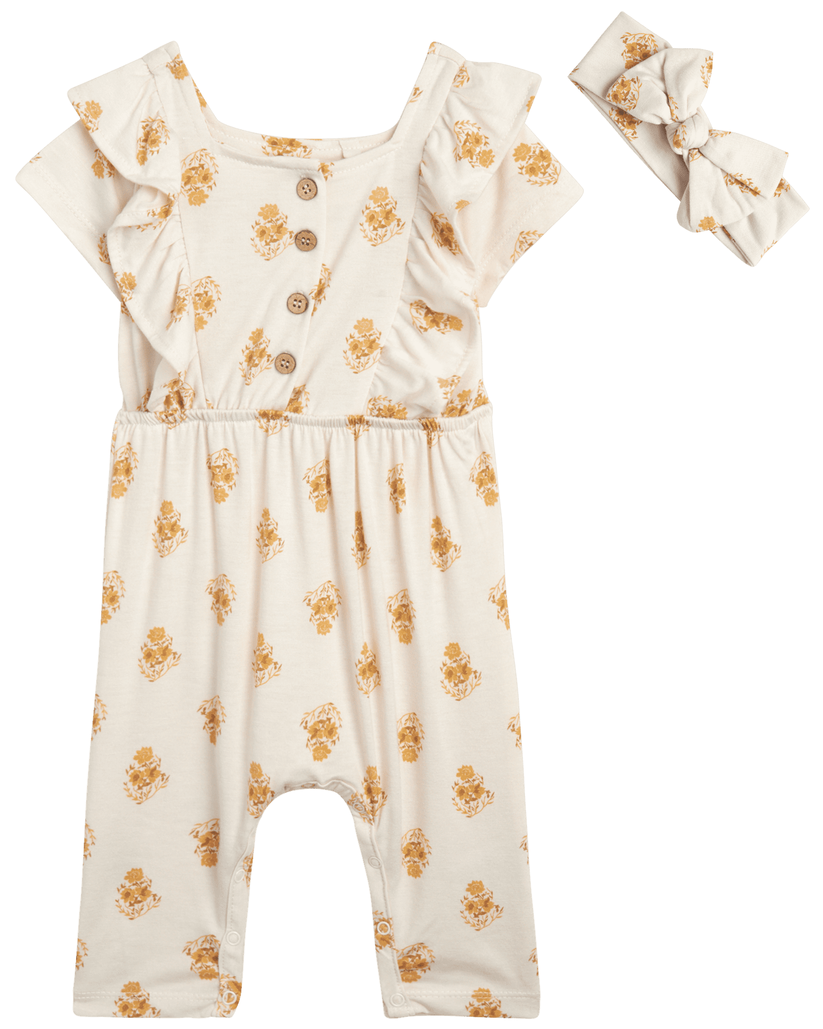 Jessica Simpson Baby Girls' Romper Casual One Piece Short Sleeve Romper Jumpsuit with Headband