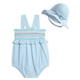 thumbnail image 1 of Jessica Simpson Baby Girls' Smocked Cotton Romper with Sun Hat Set, 2-Piece, Sizes 0M-24M, 1 of 10