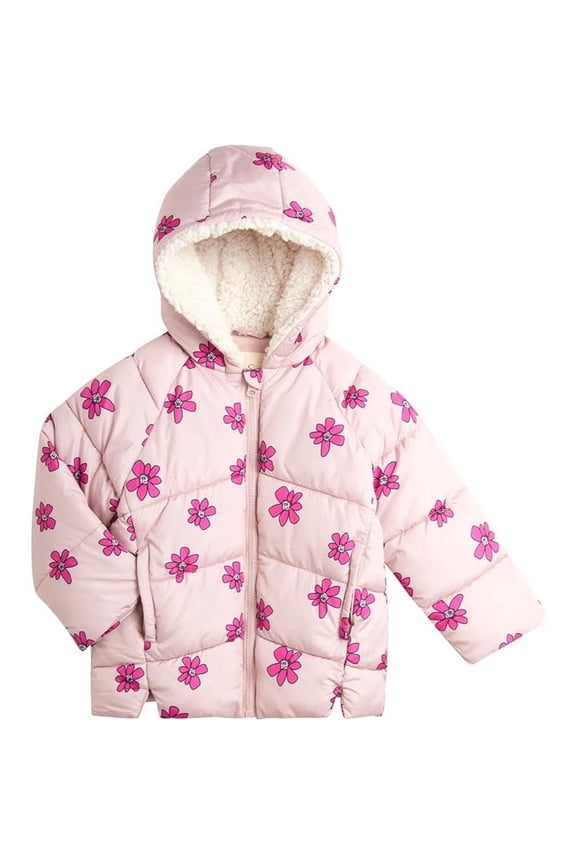 Baby Girls Puffer Jacket Sherpa Lined Hood Quilted Winter Coats