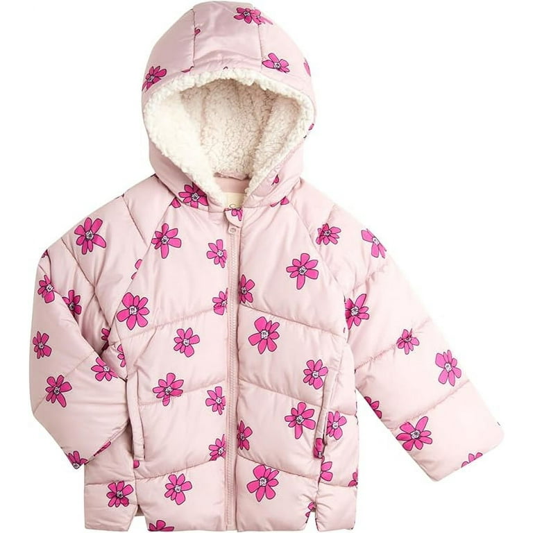 Jessica Simpson Baby Girls Winter Jacket Quilted Fleece Lined Puffer Jacket 12M 4T