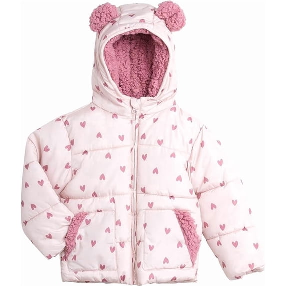 Jessica Simpson Baby Girls Puffer Jacket Sherpa Lined Hood Quilted Winter Coats