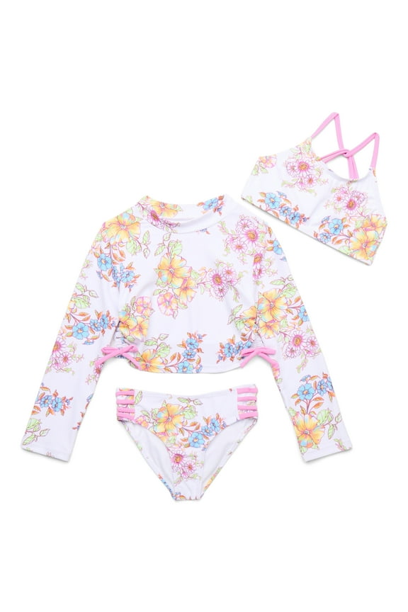 Toddler Girl Bikini Swimsuit and Rash Guard 3- Piece Set, Size 12M-5T