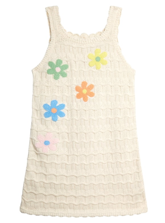 Baby and Toddler Girls' Crochet Cover-up Dress with Floral Applique, Sizes 12M-5T