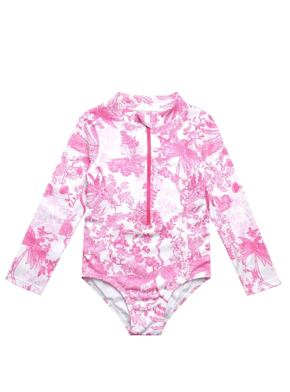 Baby and Toddler Girls' Long Sleeve Rashguard Swimsuit, Size 12M - 5T