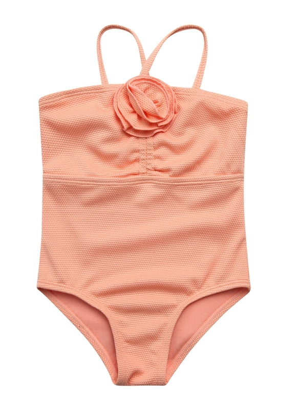 Baby and Toddler Girls' One-piece Ruched Swimsuit with Rosette, Sizes 12M-5T